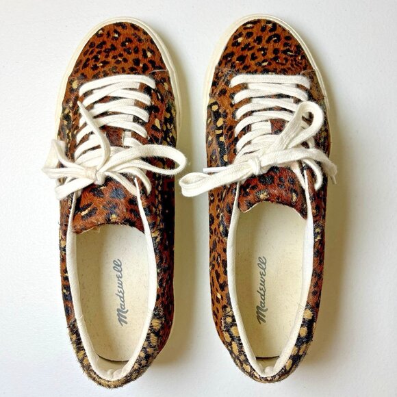 Madewell Calf Hair Sneakers‎ Womens Size 8.5 Painted Leopard Sidewalk Low Top - Picture 2 of 9